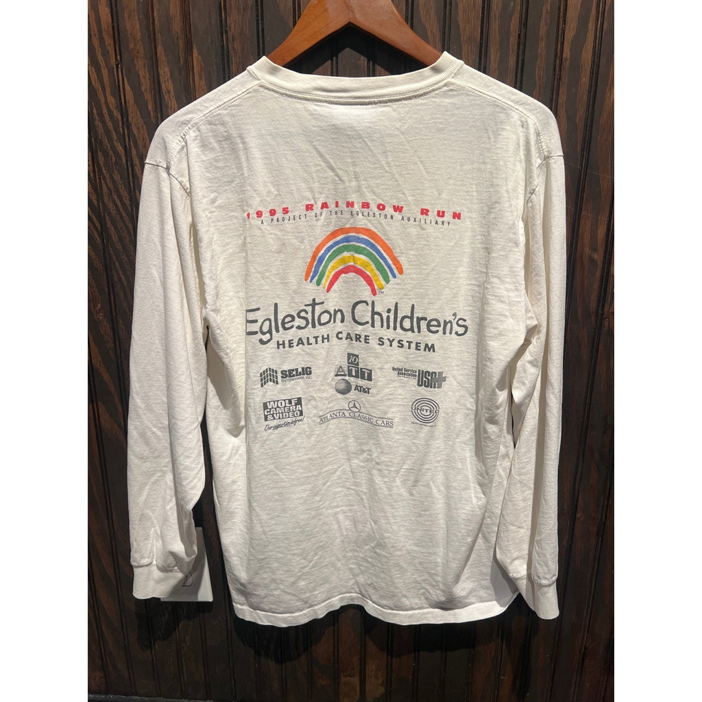 Vintage 1995 All Sport Rainbow Run Distressed Long Sleeve T-Shirt White 19x17