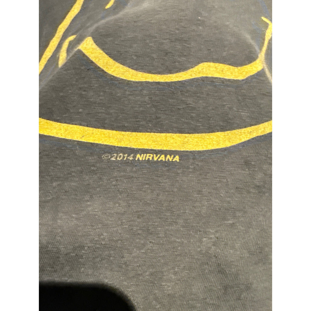 Nirvana Smiley Face Graphic T-Shirt Faded Black Band Tee Sleeve Regular Fit