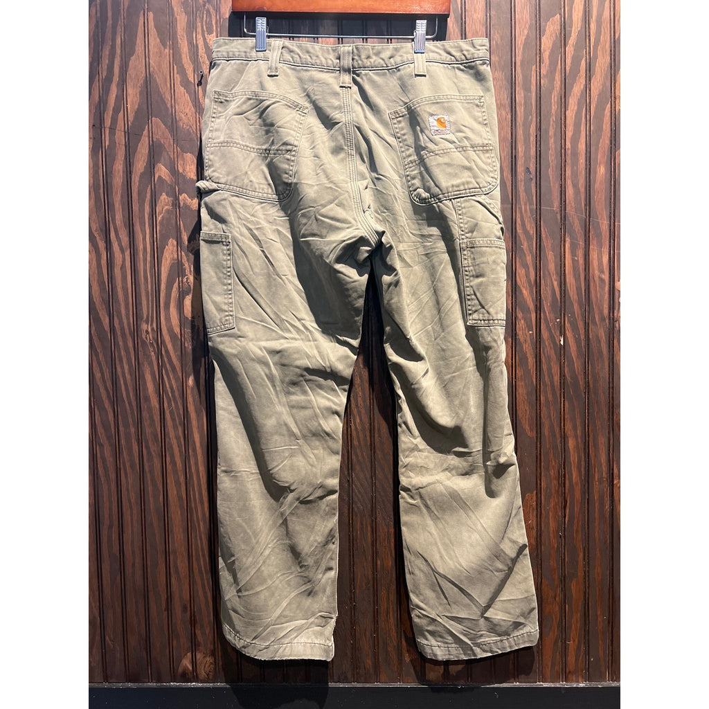 Carhartt Loose Fit Canvas Carpenter Pants Mens 32x29 Olive Green Distressed Work