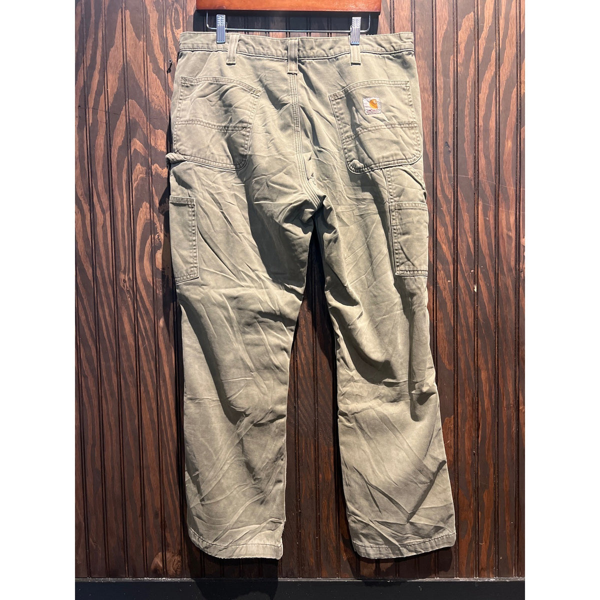 Carhartt Loose Fit Canvas Carpenter Pants Mens 32x29 Olive Green Distressed Work