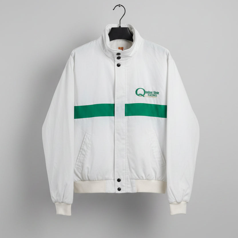 Vintage Quaker State Racing Jacket King Sports White Green Mens Large 25x29