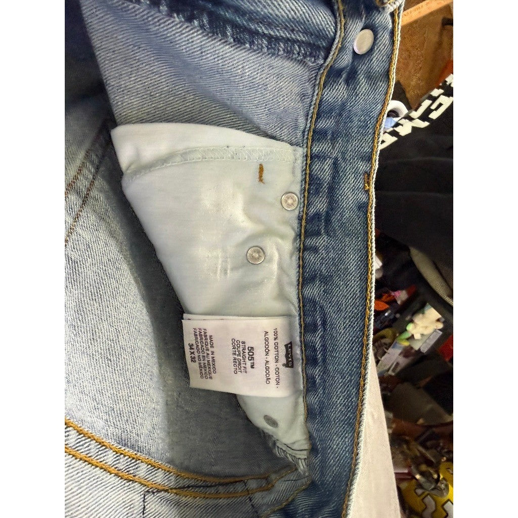 Levi's 505 Mens Jeans Light Wash Straight Fit Size 34x32 Denim Pants