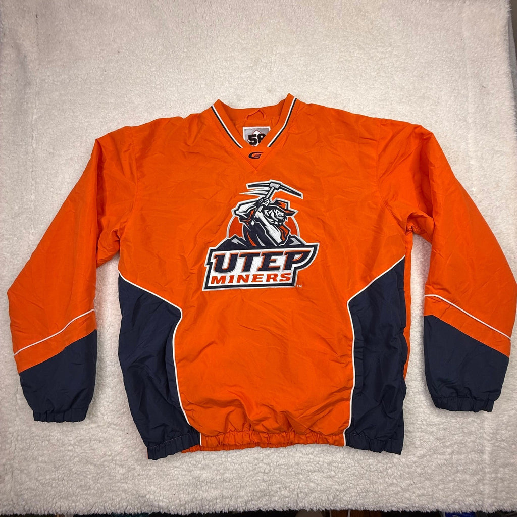 UTEP Miners Pullover Windbreaker Jacket Orange Navy White 58 Sports L G