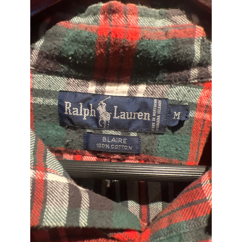 Polo Ralph Lauren Mens Plaid Flannel Button Down Shirt Red Green White Large
