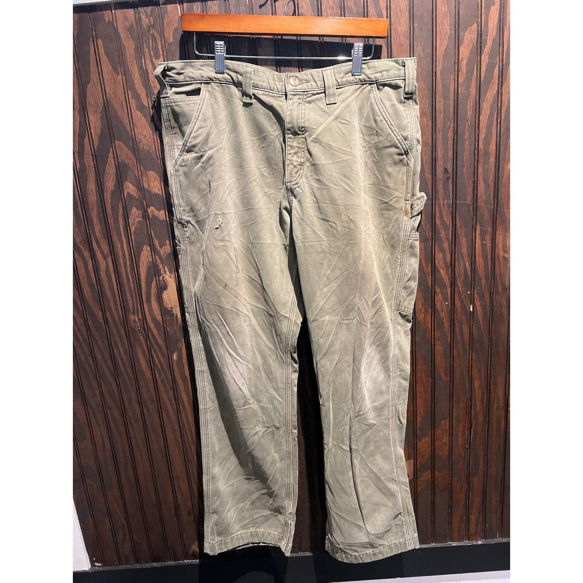 Carhartt Carpenter Pants Olive Green Distressed Utility Workwear 36x29