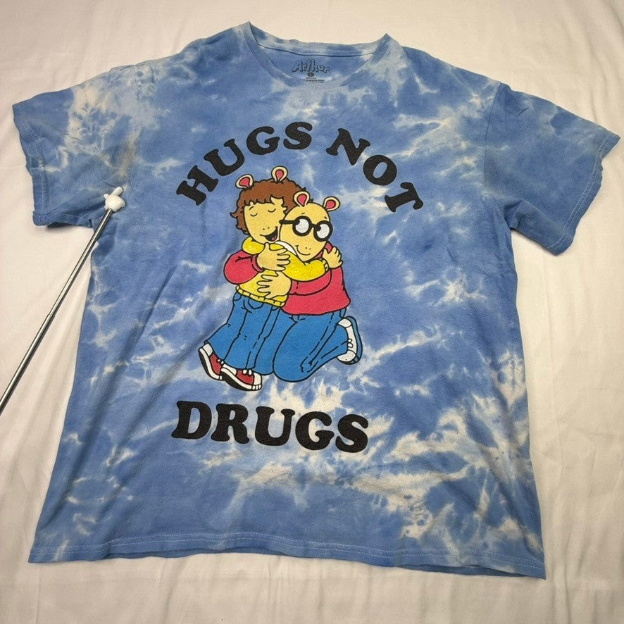 Arthur Hugs Not Drugs Tie Dye T Shirt Size Large 100 Percent Cotton