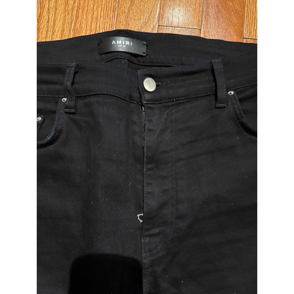 Amiri Mens MX1 Black Distressed Skinny Jeans Stretch Denim Pants Size 35 Rise 12