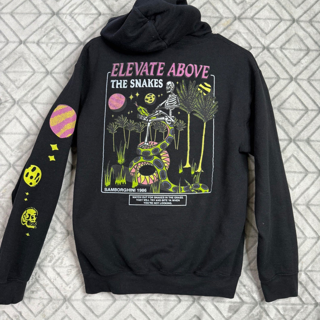 Black Graphic Hoodie Sweatshirt Samborghini 1986 Skeleton Cosmic Art MenS Size S