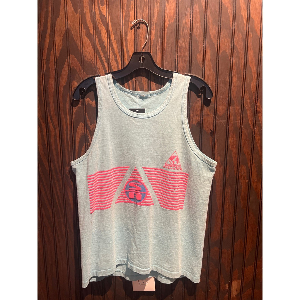 Vintage Surfers Alliance Tank Top Mens Light Blue Neon Pink Graphic Surf 90s M