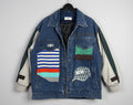 Mens Denim Jacket Patched Collage Graphic Embroidered Distressed Unique