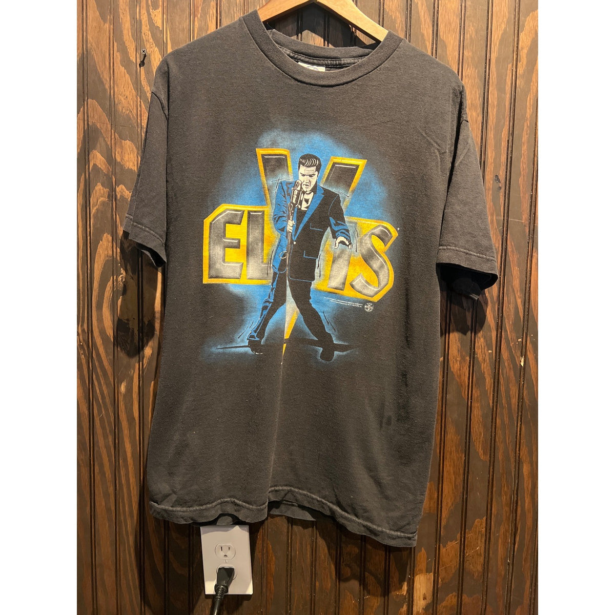 Vintage 2001 Elvis Presley Graphic T-Shirt Alstyle Black Large Rock N Roll Tee