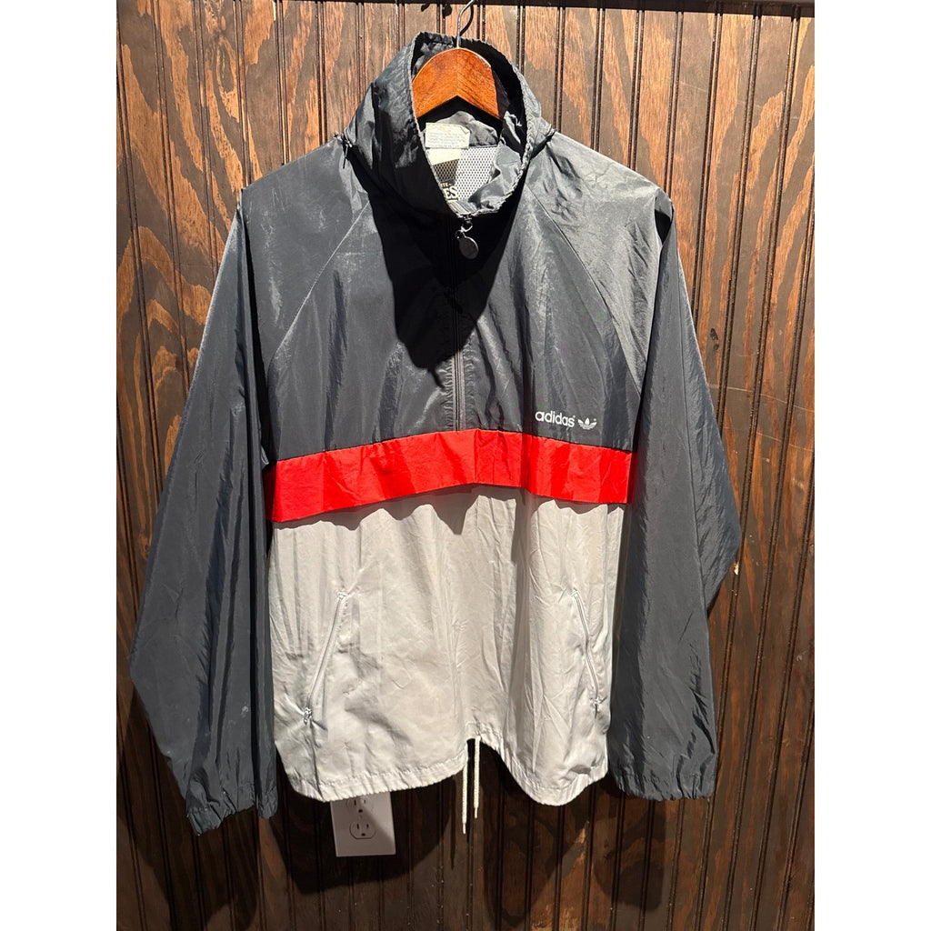 Vintage Adidas Windbreaker Half Zip Pullover Black Grey Red Trefoil Large 24x28