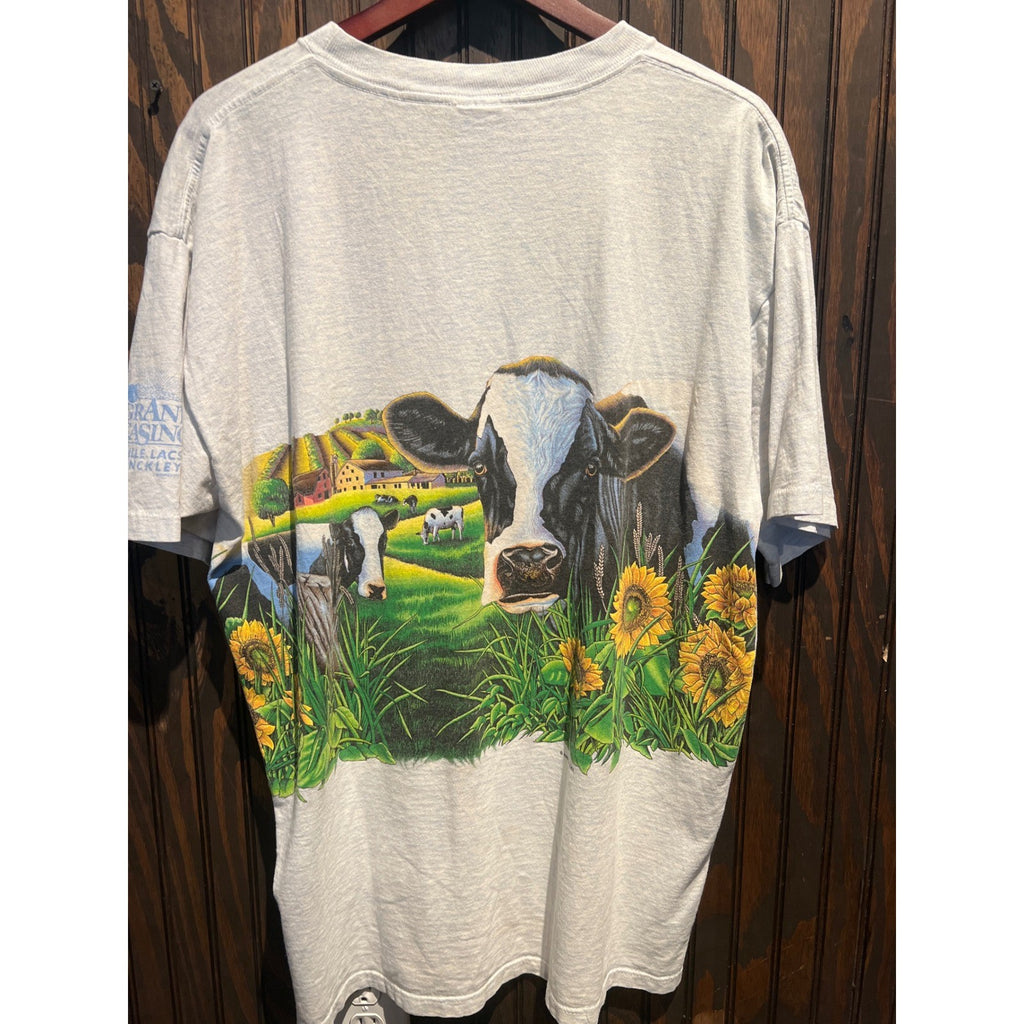 Vintage Habitat 1993 Cow Graphic T-Shirt Gray Single Stitch Farm Nature Tee L