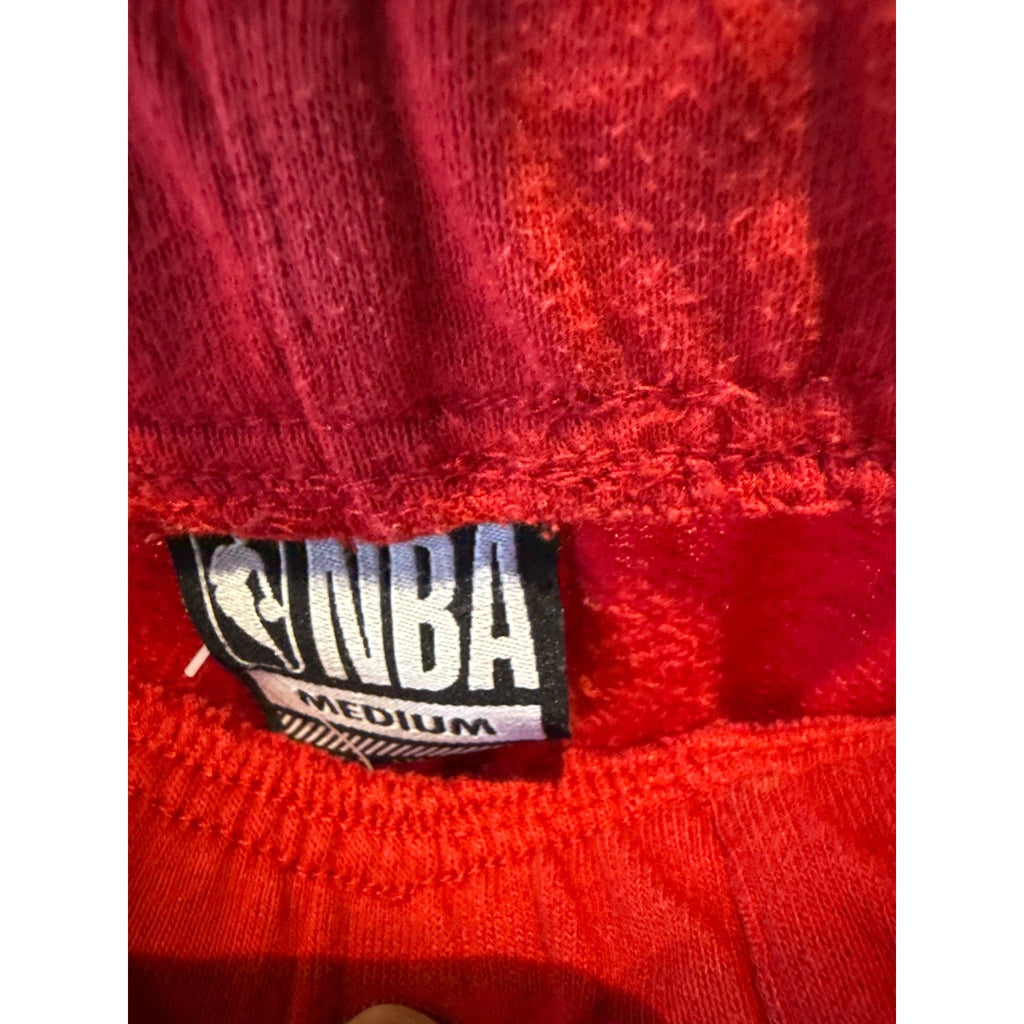 NBA Mens Fleece Sweat Short Red Basketball Graphic Raw Hem Elastic Waist Pockets