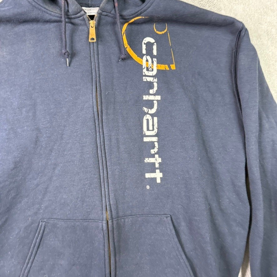 Carhartt Full Zip Hoodie Navy Blue Logo Graphic Size 2XL