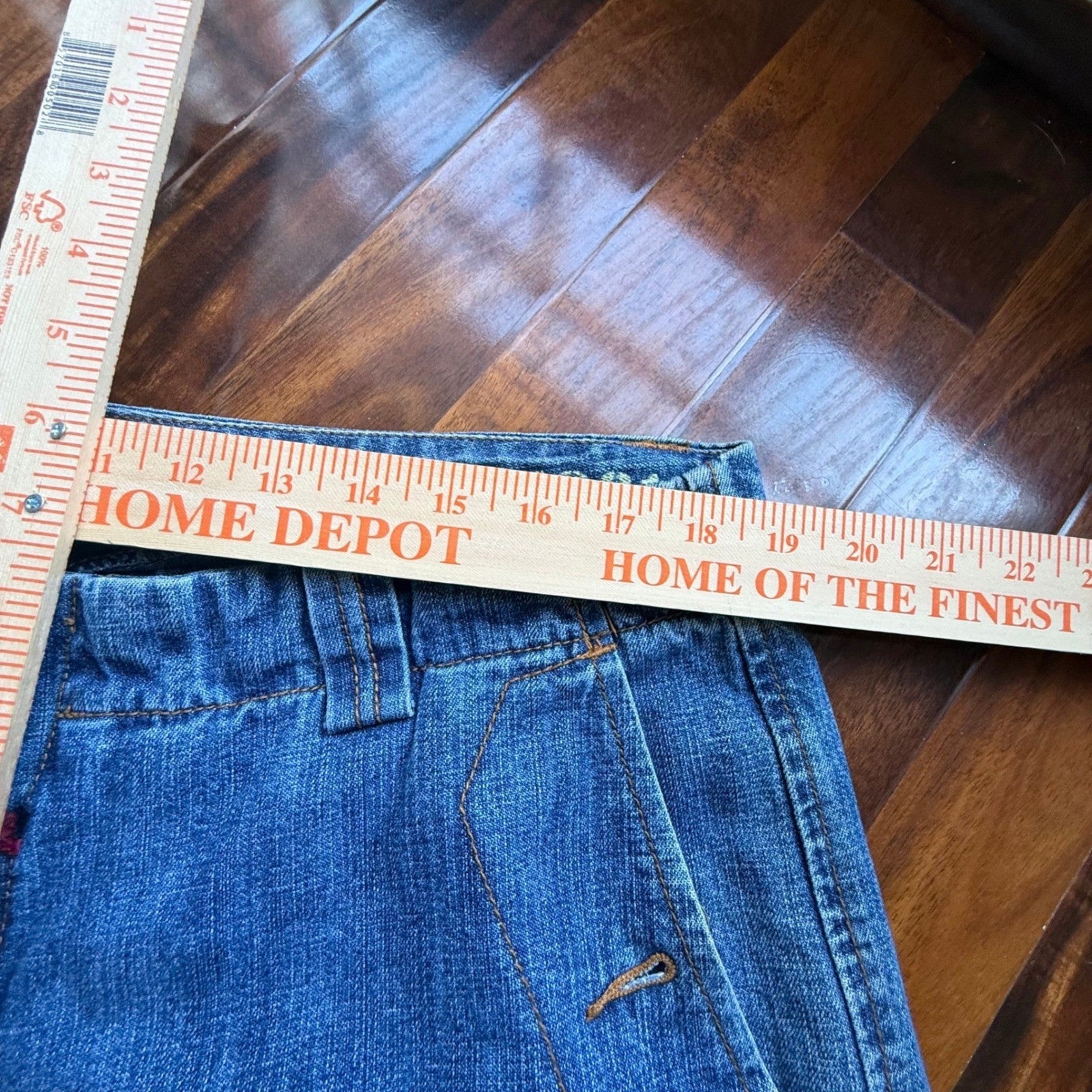 Marithe Francois Girbaud Shuttle Tape Cargo Jeans Blue Baggy Wide Leg 36x31