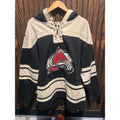 Colorado Avalanche 47 Brand Lace Up Hockey Jersey Hoodie Black Cream NHL Mens L