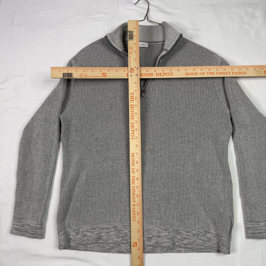 Y2k Calvin Klein Mens Grey Textured Waffle Knit Quarter Zip Sweater Pullover XL