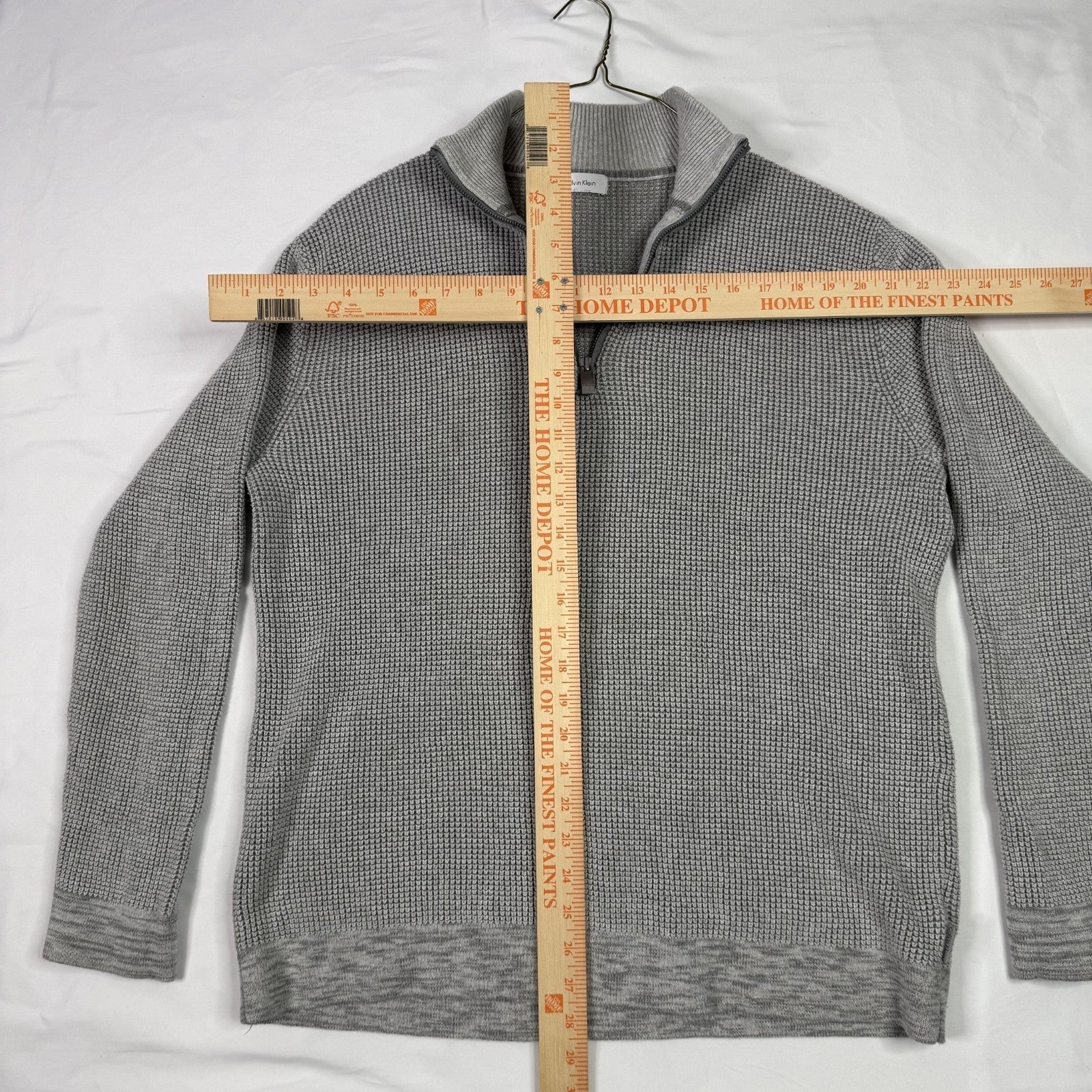 Y2k Calvin Klein Mens Grey Textured Waffle Knit Quarter Zip Sweater Pullover XL