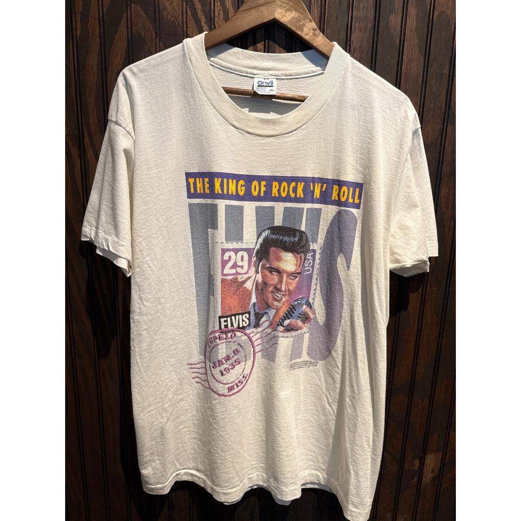 Vintage Elvis Presley King of Rock N Roll T-Shirt Anvil XL White Single Stitch