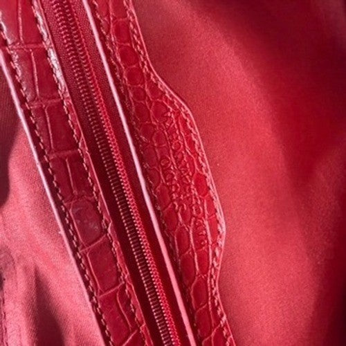 STUDIO BADGLEY MISCHKA Red Croc Embossed Tote Shoulder Bag Gold Hardware