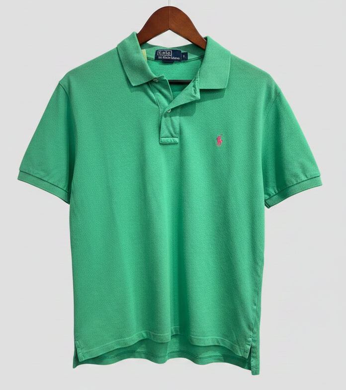 Polo Ralph Lauren Mens Large Kelly Green Short Sleeve Pique Polo Pink Pony Logo