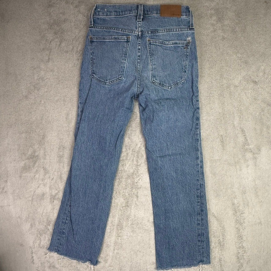Madewell Cali Demi Boot Jeans Mid Rise Distressed Frayed Hem Blue Denim