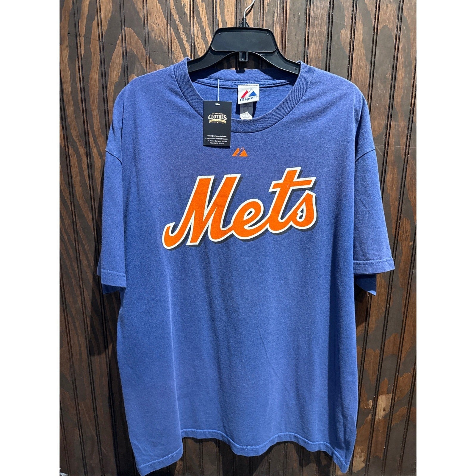 Majestic New York Mets MLB Graphic T-Shirt Mens Blue Orange Short Sleeve XL