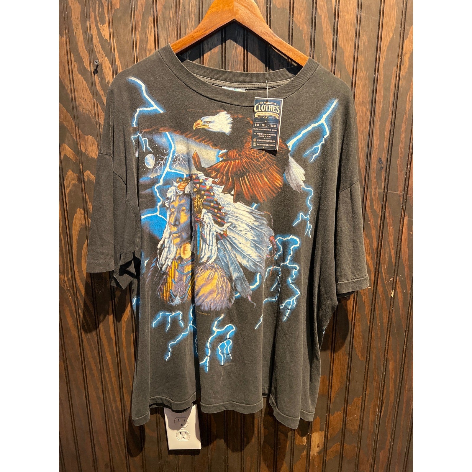Vintage 90s American Eagle Lightning Graphic T-Shirt Faded Black 27x30