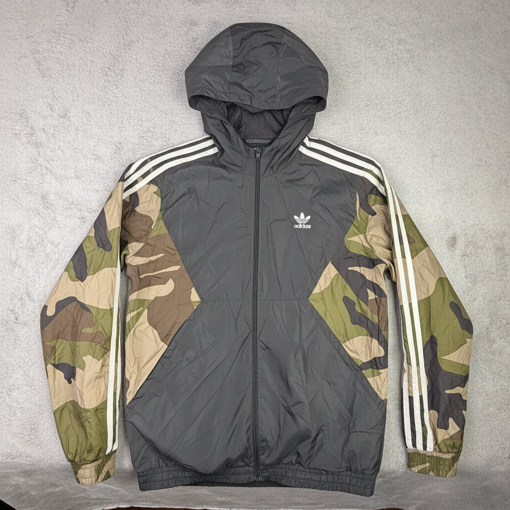 Adidas Originals Camo Colorblock Windbreaker Jacket Mens Medium Grey Hooded
