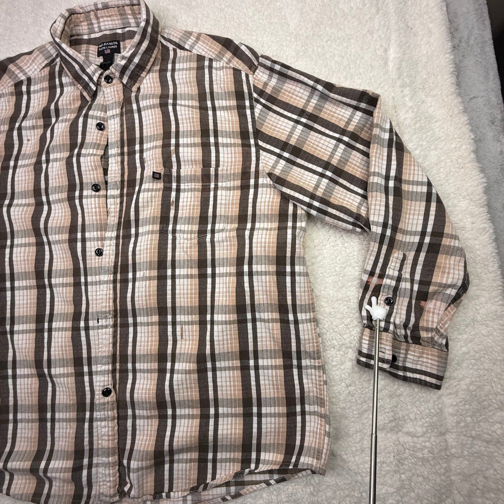 Polo Jeans Co Ralph Lauren Plaid Flannel Shirt Mens XL Brown Tan Button Down
