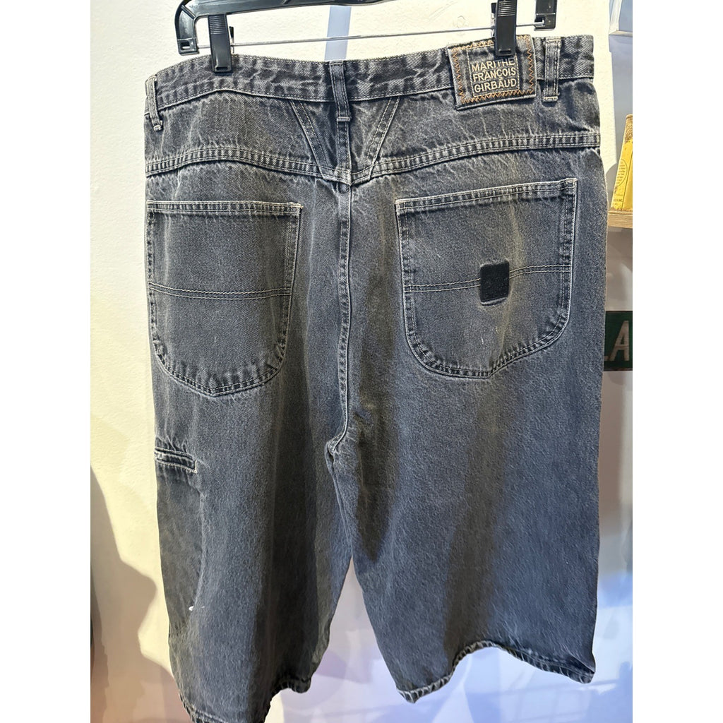 Marithe Francois Girbaud Mens Baggy Denim Shorts Black Faded Vintage 90 Jorts 36