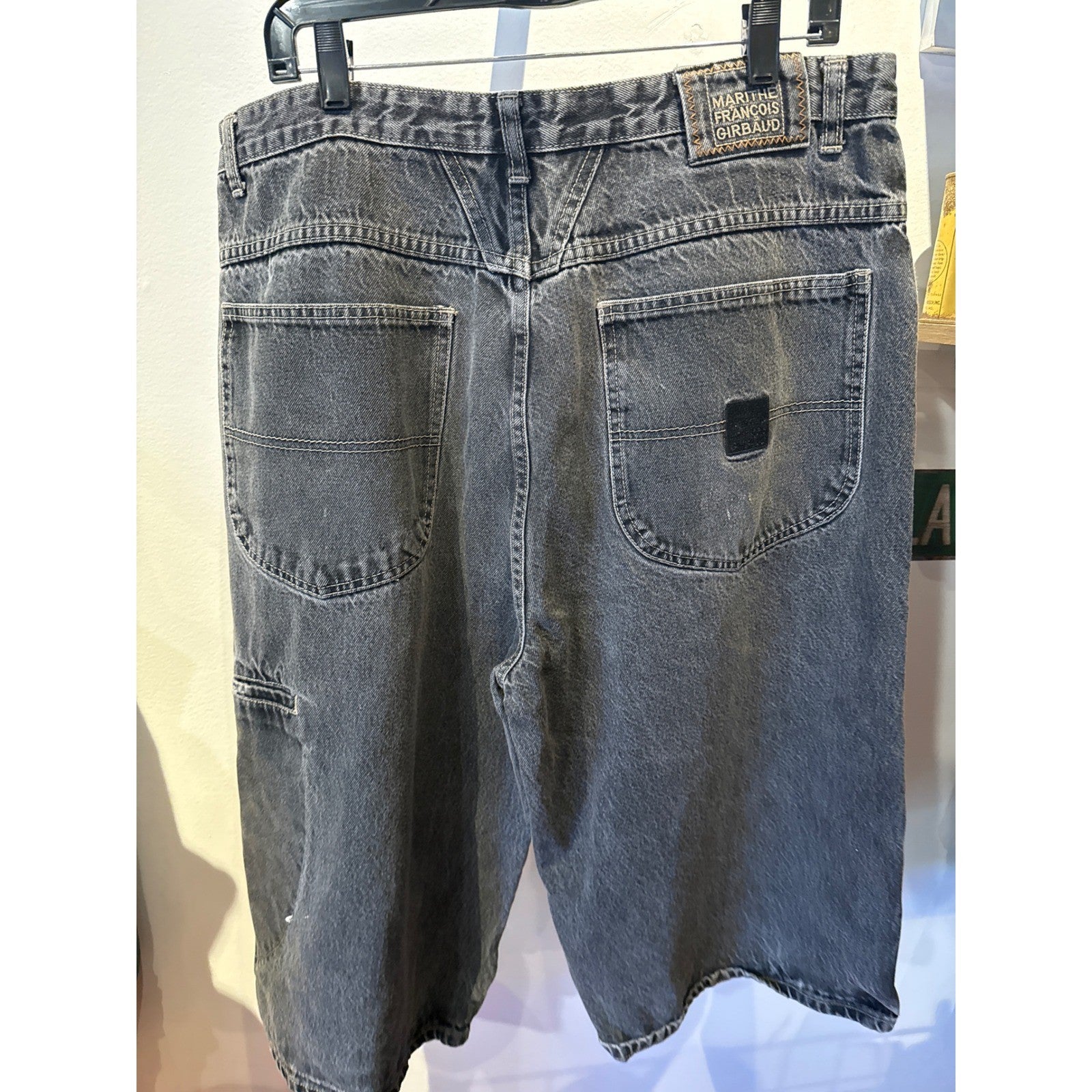 Marithe Francois Girbaud Mens Baggy Denim Shorts Black Faded Vintage 90 Jorts 36