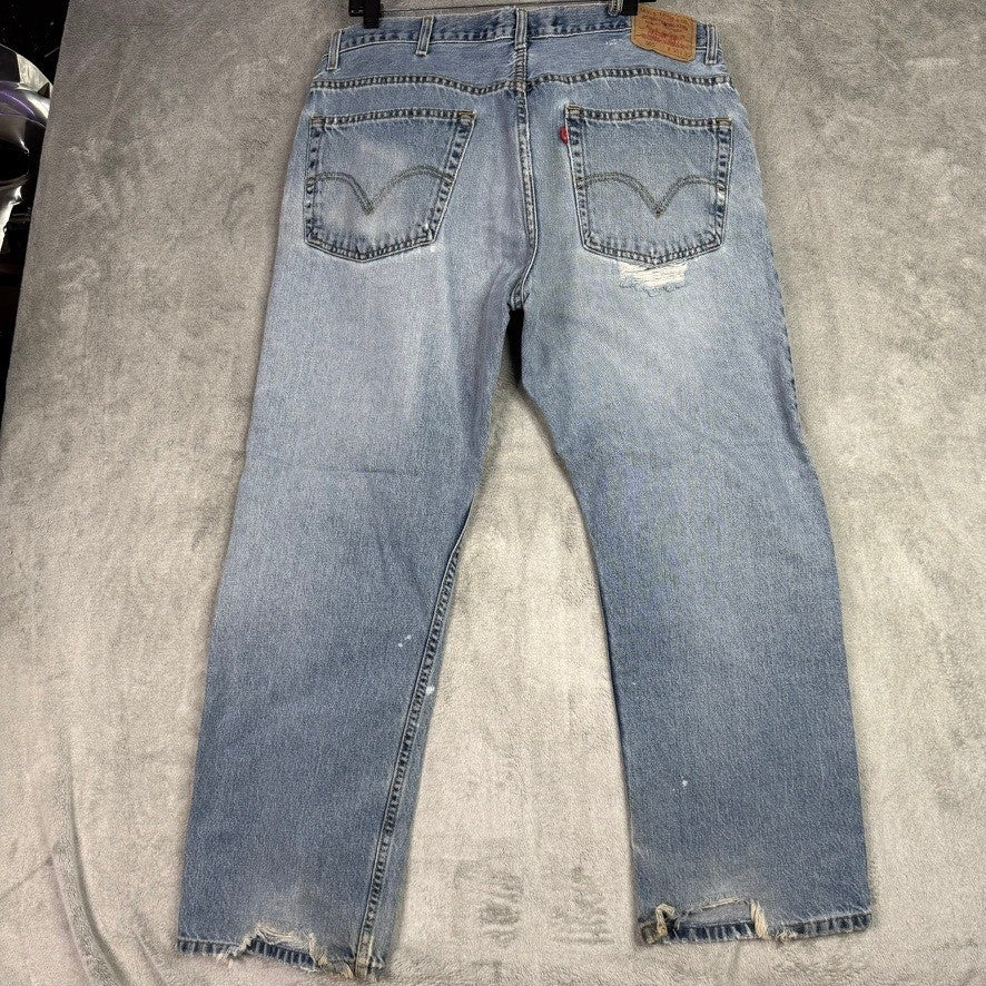 Levi's 505 Regular Fit Mens Jeans Light Wash Distressed Paint Splatter W38 L30
