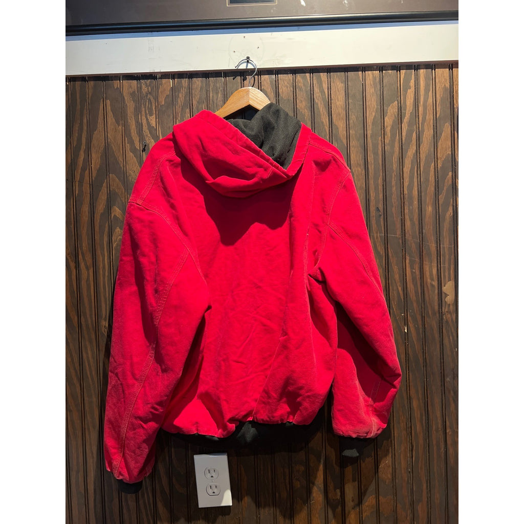 Carhartt Red Duck Canvas Thermal Lined Active Jacket Hooded Workwear XL 26x28
