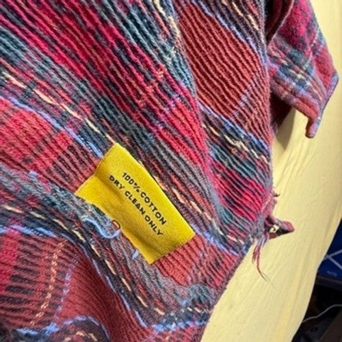 Gallery Dept Mens Plaid Distressed Flannel Shirt Red Orange Large Made in USA