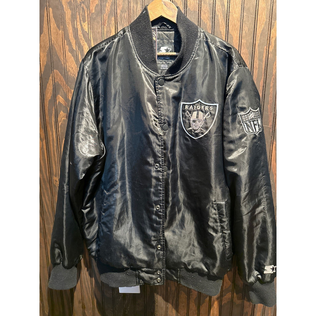 Starter Black Label Las Vegas Raiders Satin Varsity Jacket NFL Black Mens XL
