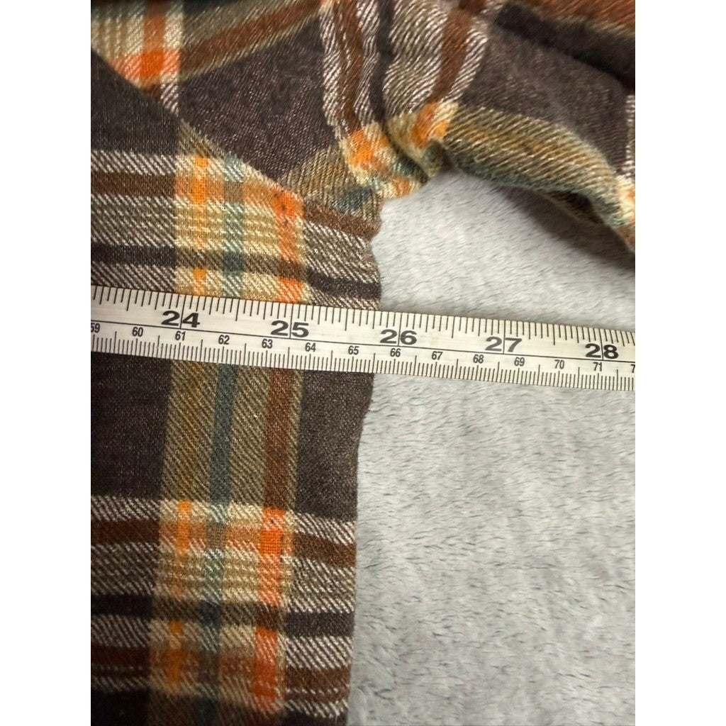 WOODLAND Plaid Flannel Lined Shirt Jacket Mens XL Brown Orange Green Long Sleeve