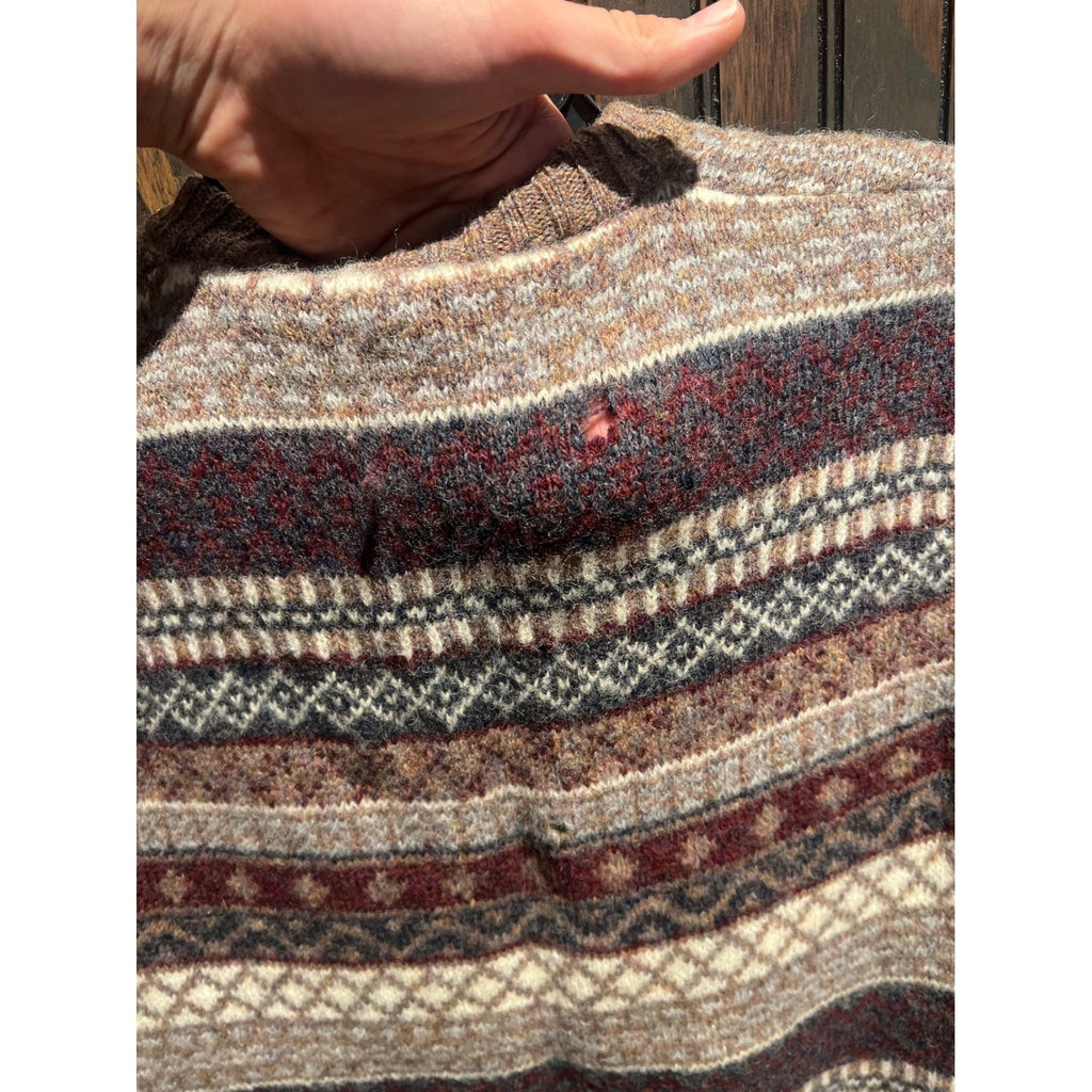 Neil Martin Mens Virgin Wool Fair Isle Sweater Vest Brown V-Neck Made in Italy M
