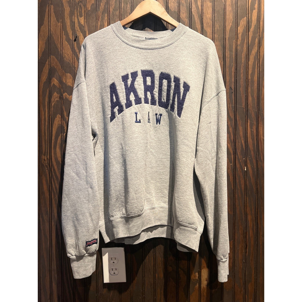 Vintage JanSport Akron Law Sweatshirt Heather Gray University Pullover XL 26x28