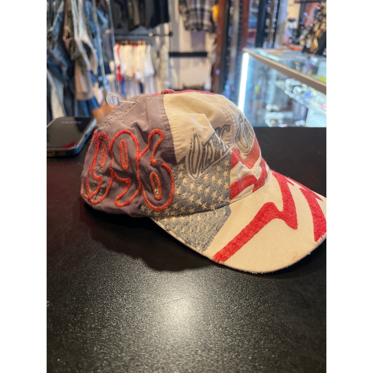 Vintage 1996 Atlanta Olympic Games Logo 7 Snapback Hat USA Red White Blue Grey