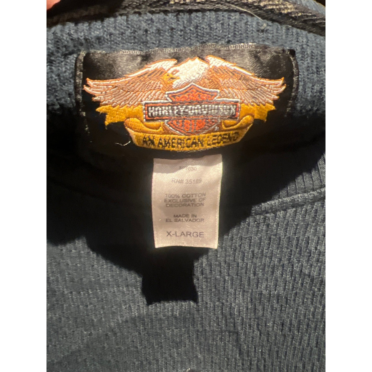 Harley Davidson Waffle Knit Thermal Long Sleeve Shirt Navy Blue Biker Logo