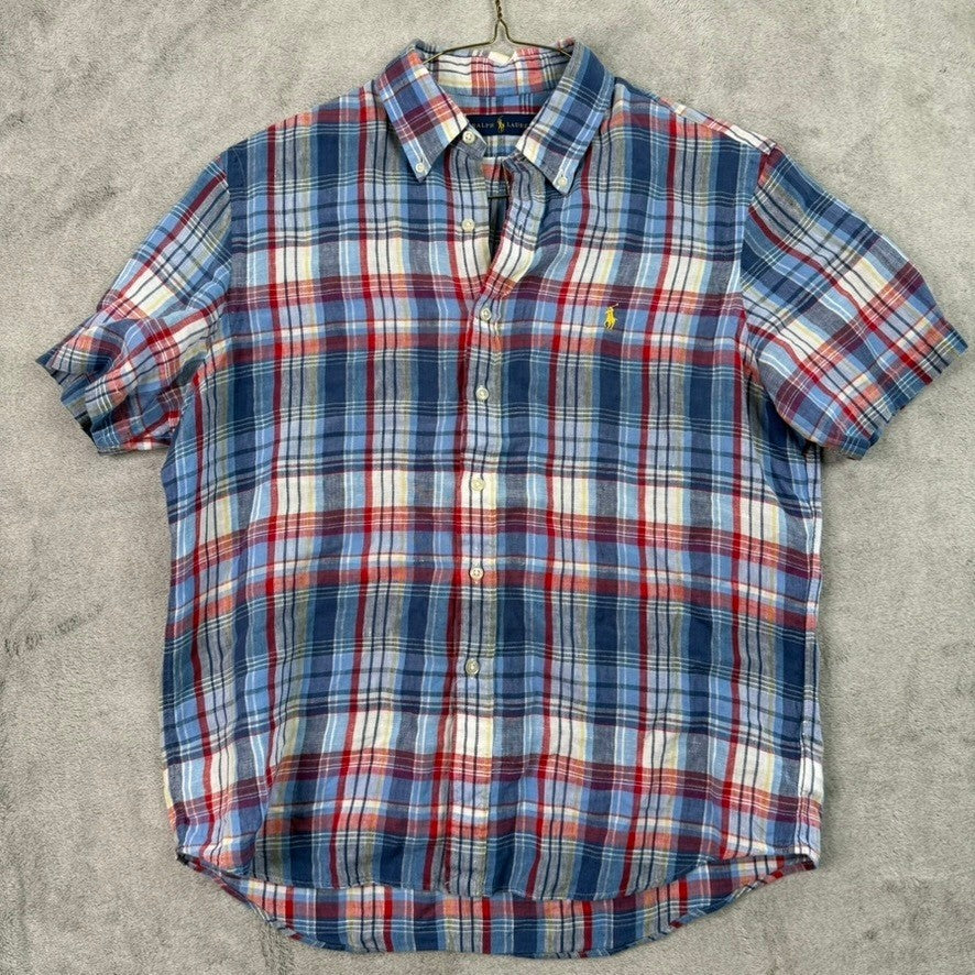 Ralph Lauren Men's Plaid Short Sleeve Button Down Shirt Size Medium