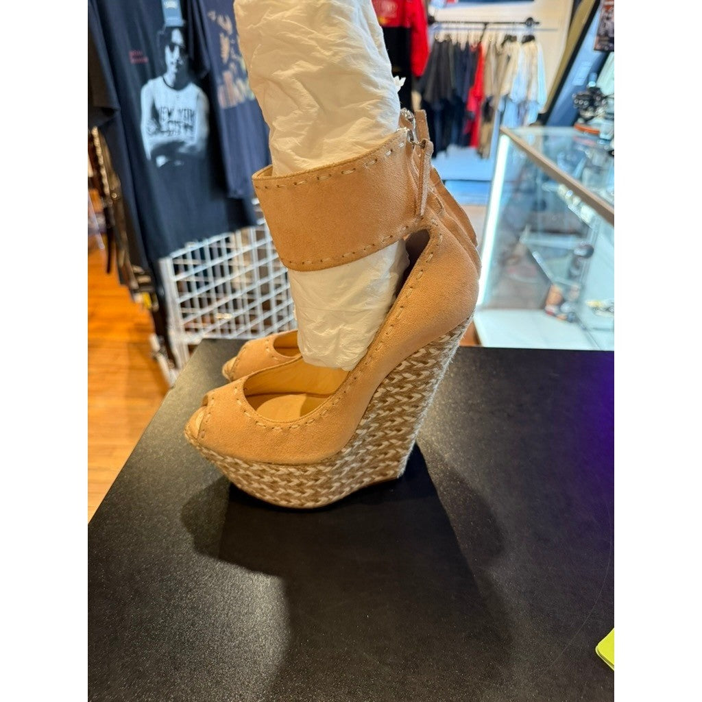 Giuseppe Zanotti Design Nude Suede Espadrille Wedge Sandals Womens Size 7