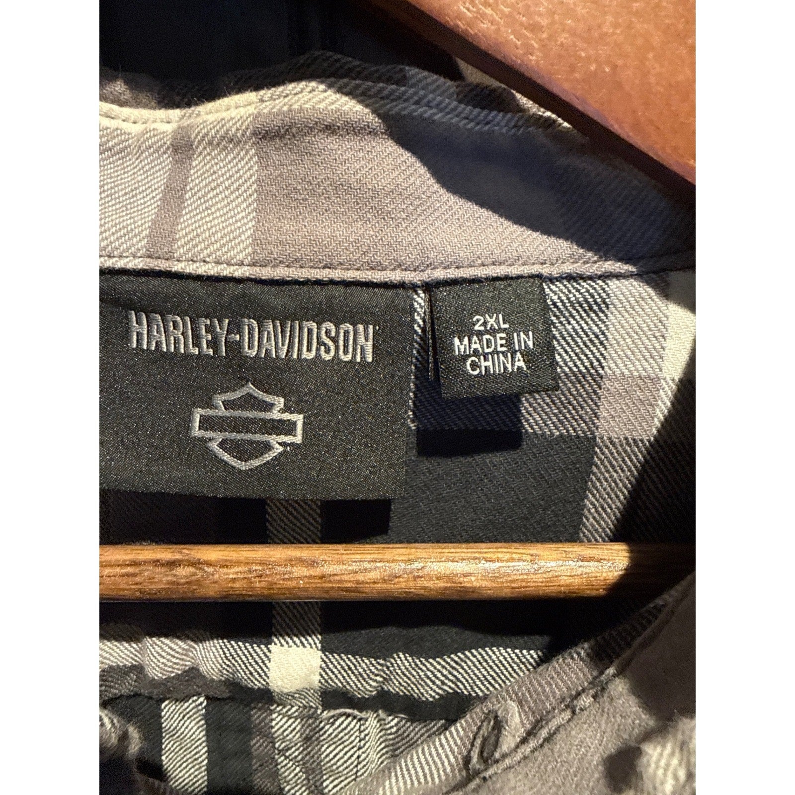 Harley-Davidson Mens Short Sleeve Plaid Flannel Shirt Grey Black Size 2XL