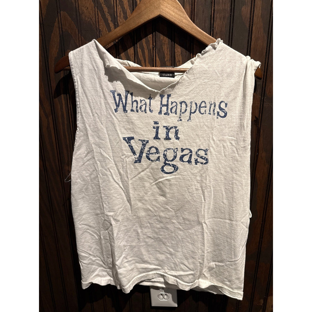 Vans What Happens in Vegas Distressed Sleeveless Graphic Tee White Blue Womens