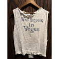Vans What Happens in Vegas Distressed Sleeveless Graphic Tee White Blue Womens