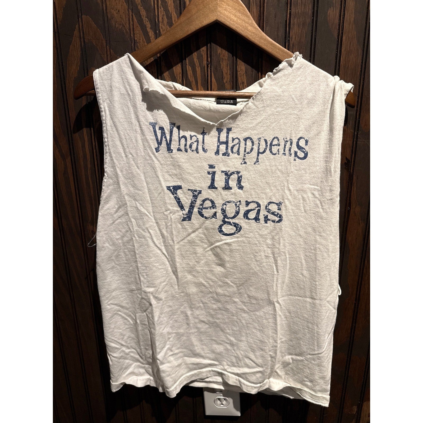 Vans What Happens in Vegas Distressed Sleeveless Graphic Tee White Blue Womens