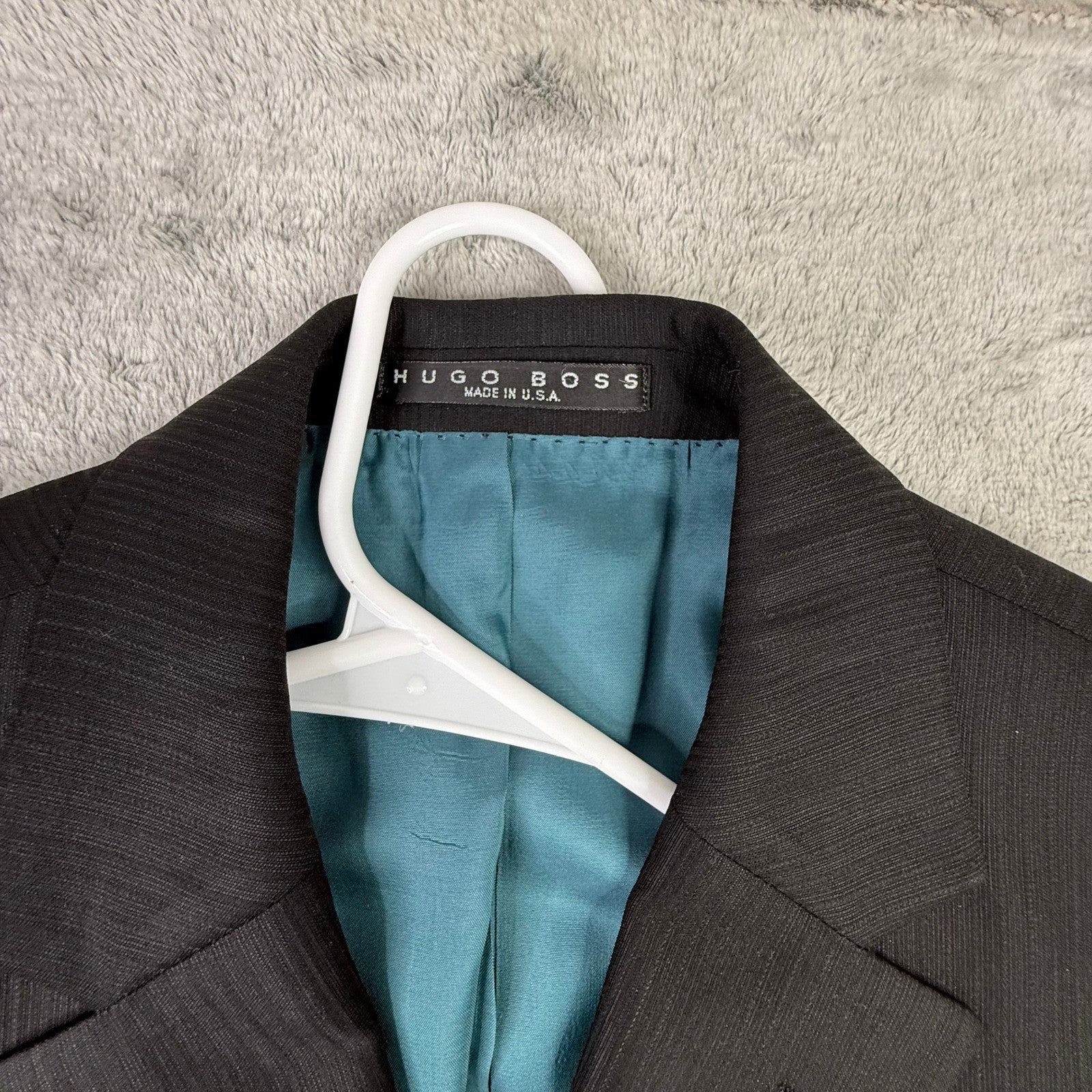 Vintage Hugo Boss Mens Pinstripe Blazer 3 Button Double Vent Charcoal Grey USA