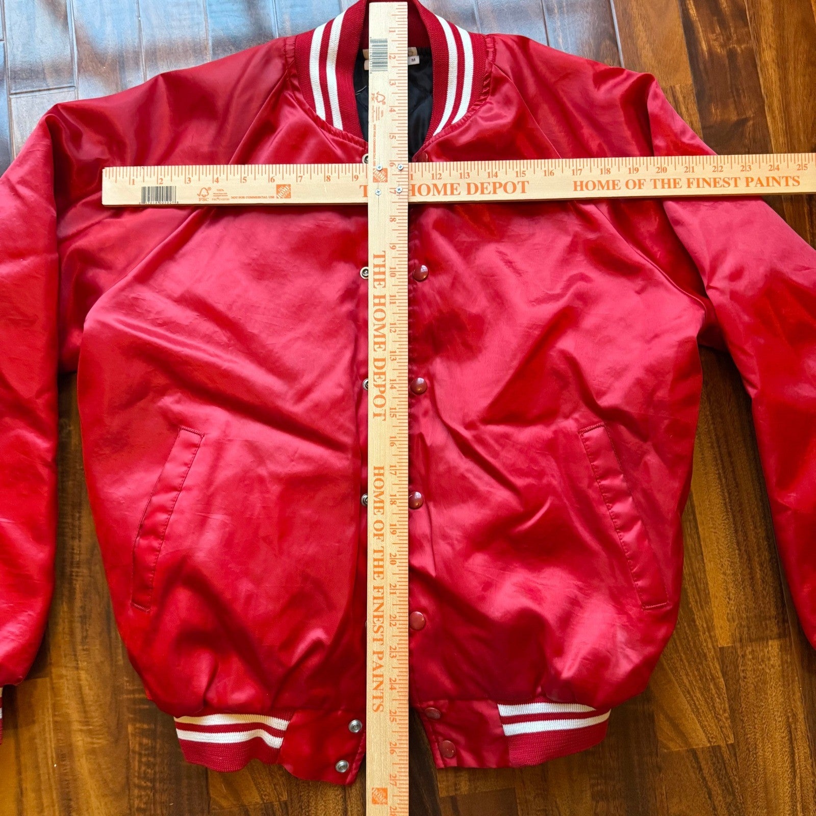 Vintage Red Satin Bomber Jacket Mens Medium Conway Communications Made in USA